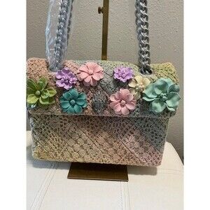 Kurt Geiger Multicolor Kensington Flowers Crochet Crossbody Bag NWT